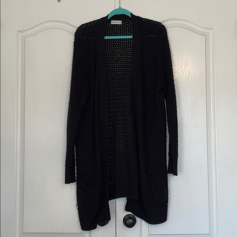 Black longer length cable knit cardigan